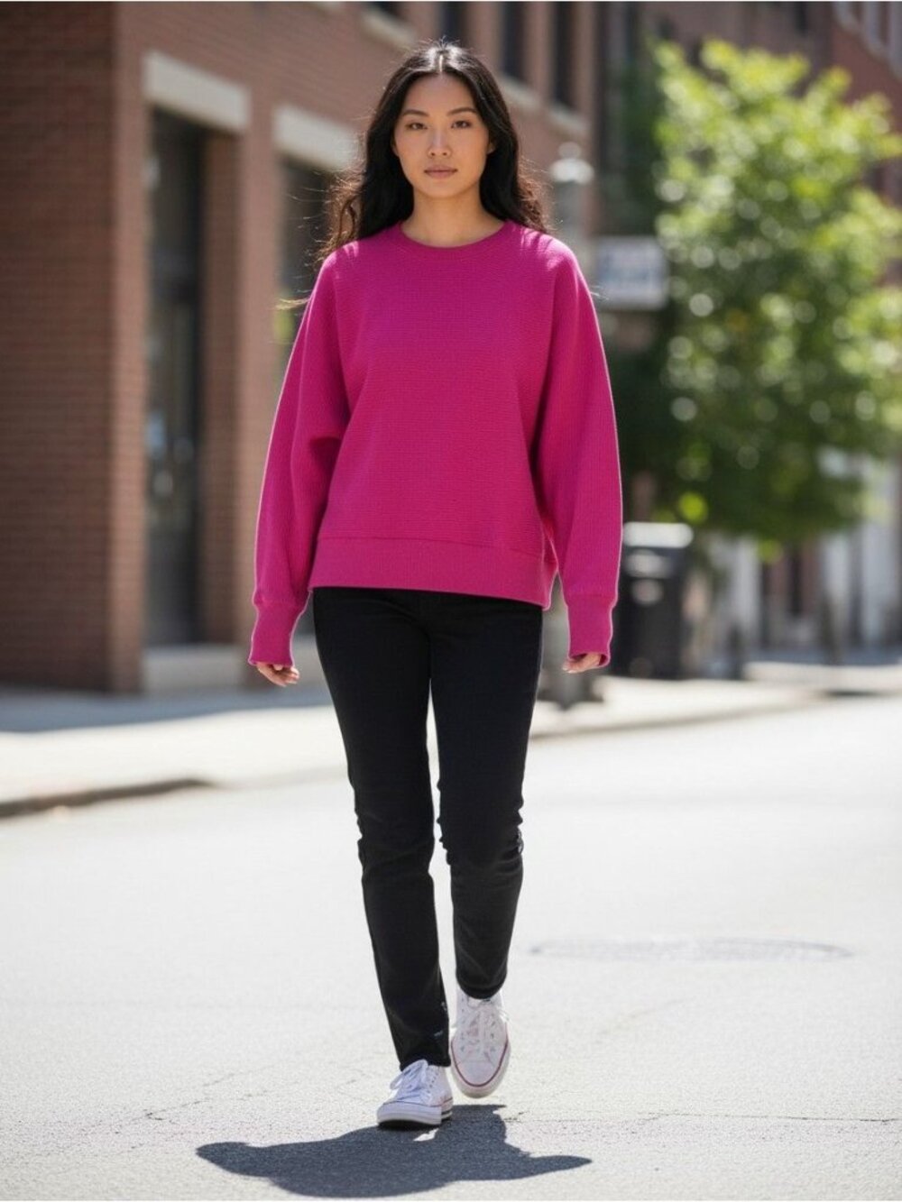 Express Womens Ribbed Hot Pink Sweater Small Open Back Detail Polyester